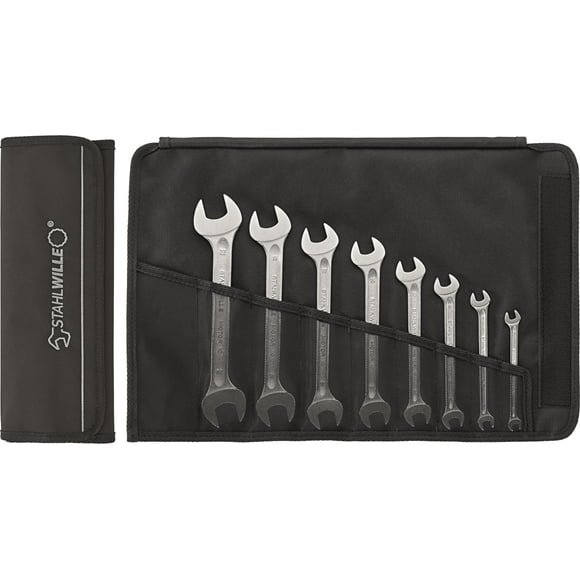 Stahlwille 96400305 Clés à Double Extrémité, Moteur No. 10, 8 Pcs, Taille 6mm x 7mm - 20mm x 22mm, Angle Décalage 15 Degrés, 745g Qualité Industrielle, Chromé, Fabriqué en Allemagne