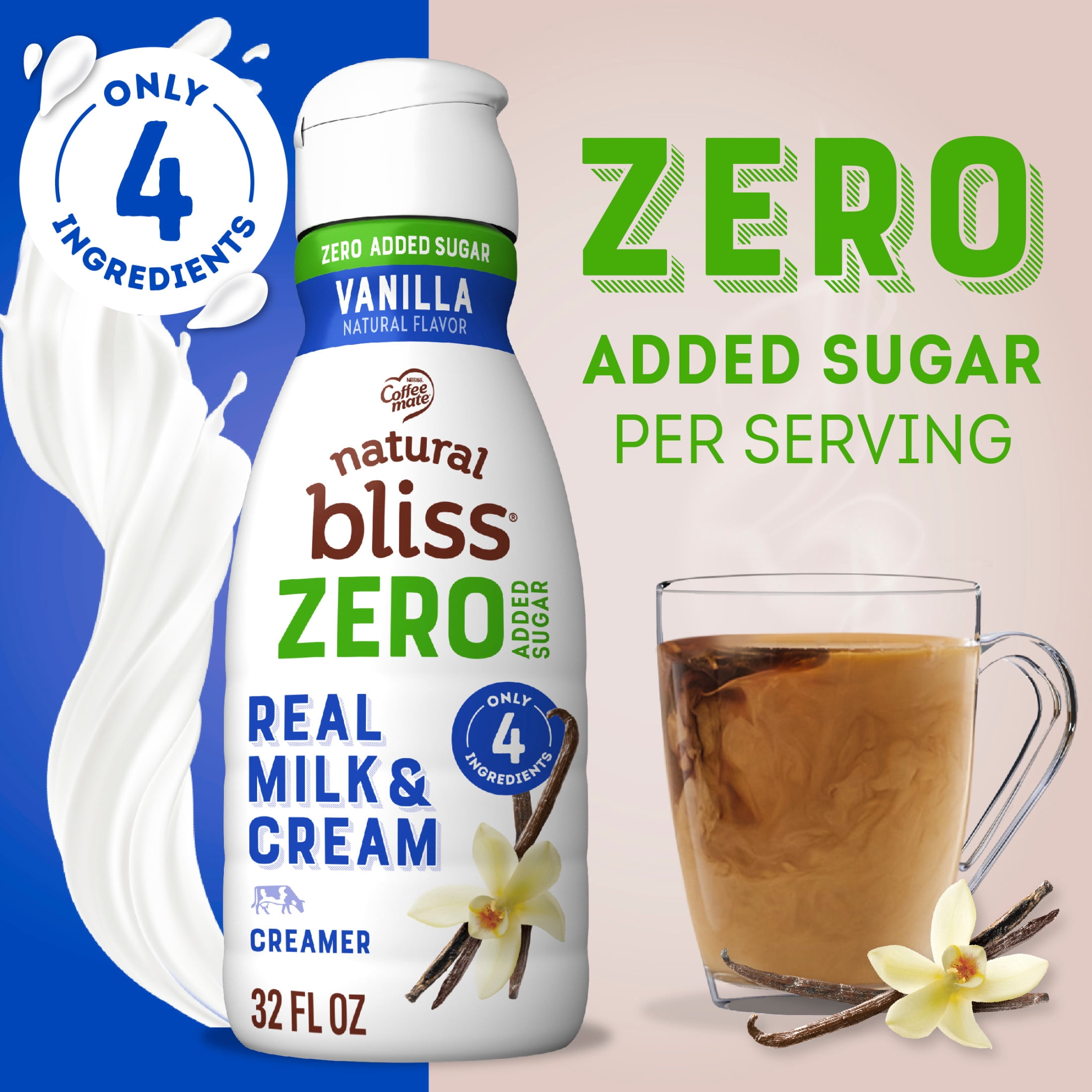 Coffee mate Natural Bliss, Sugar Free French Vanilla, Dairy Coffee Creamer, 32 fl oz Bottle