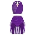 thumbnail image 3 of YiZYiF Women's Lyrical Dance Set Shiny Rhinestones Crop Top with Skirt 2-Piece Modern Dancing Dress Purple M, 3 of 6