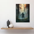 thumbnail image 2 of Samurai Master Practicing Martial Arts Concept Painting Orange Green Teal Blue Warrior in Foggy Autumn Bamboo Forest Landscape Large Wall Art Poster Print Thick Paper 18X24 Inch, 2 of 3