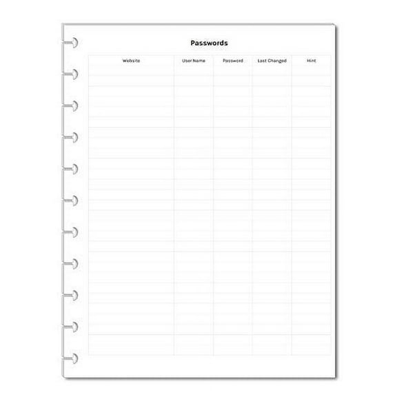 Pasword Tracker, Password Log for 11 Disc Planners