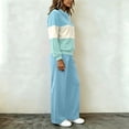 thumbnail image 5 of Womens 2 Piece Sports Set Color Blocked Full Zipper Stand Collar Jacket Wide Leg Comfy Pants Fashion Casual Suits Light Blue XXL, 5 of 6