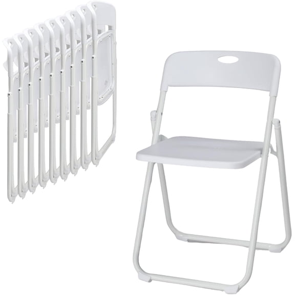 10 Pcs Folding Chair, 300LBS Lightweight Foldable Plastic Chair, Reinforced Metal Frame Easy to Fold & Store for Indoor & Outdoor, Wedding, Party, Meeting Room, Patio and Garden, White