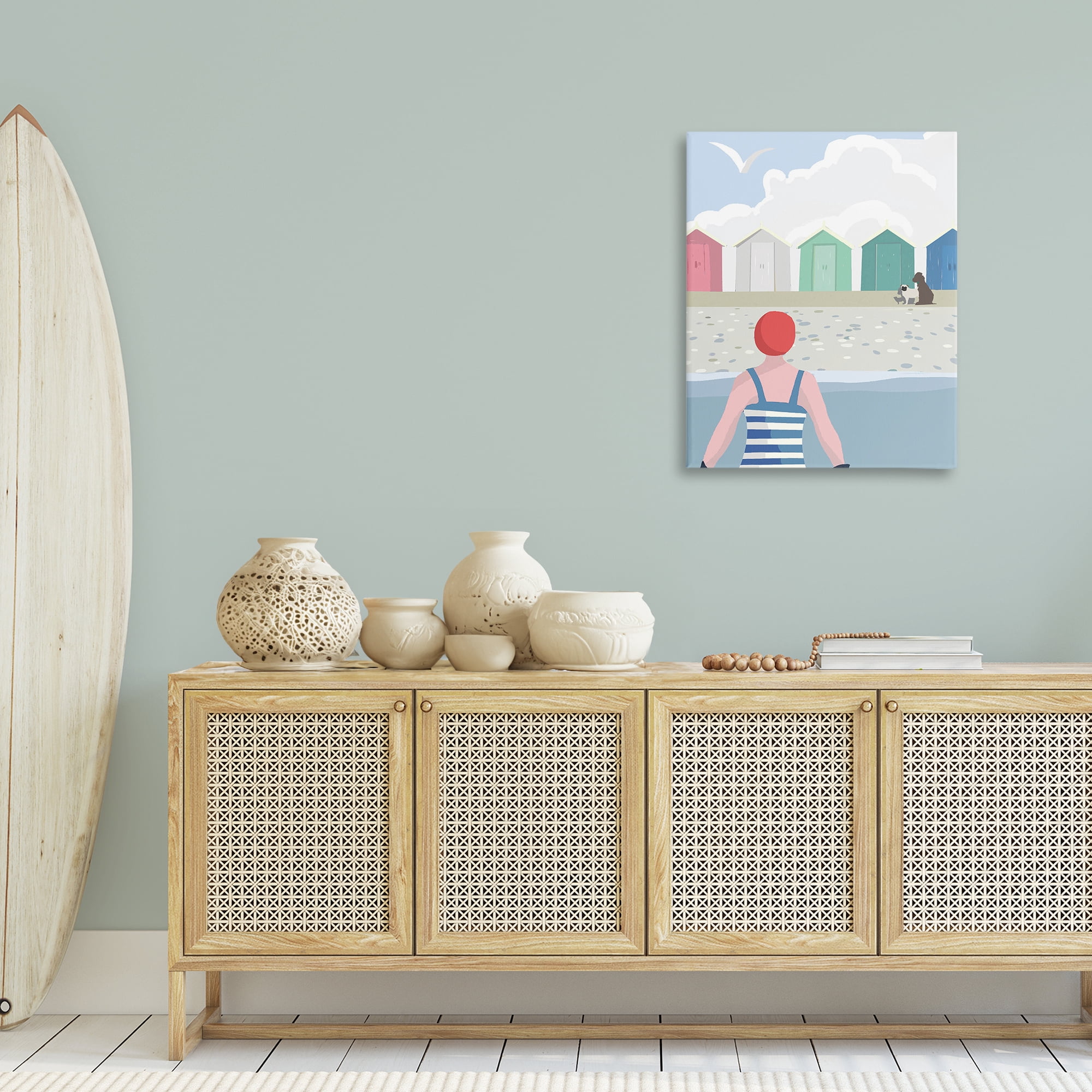 Stupell Industries Beach Huts View Nautical & Beach Painting Wrapped Canvas Art Print Wall Art, 24 x 30
