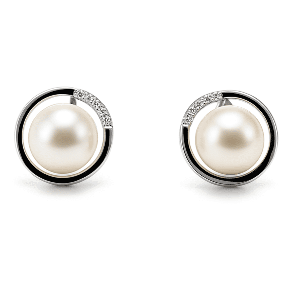 Aretes de plata .925 BELLAPLATA MF broquel Ojos de Angel con perlas naturales y circonias brillantes