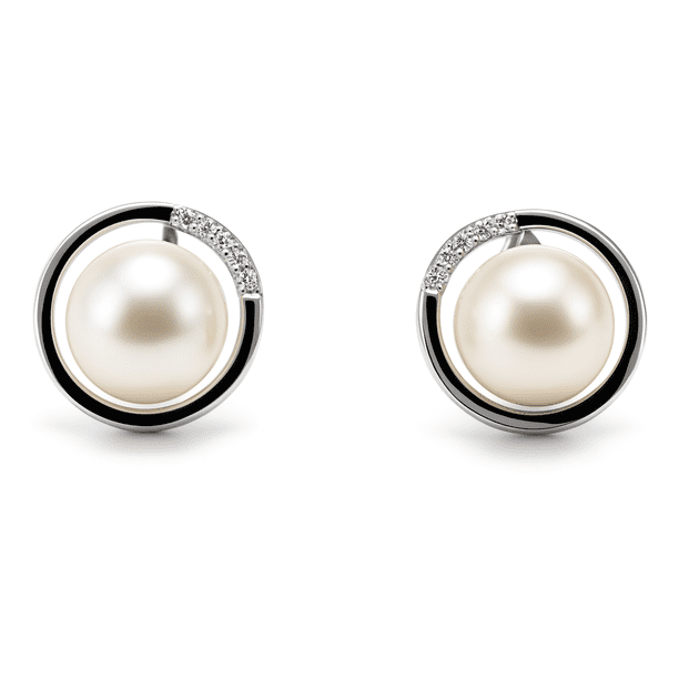 Aretes de plata .925 BELLAPLATA MF broquel Ojos de Angel con perlas naturales y circonias brillantes