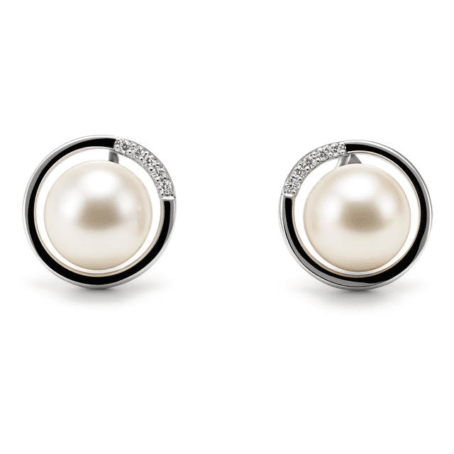 Aretes de plata .925 BELLAPLATA MF broquel Ojos de Angel con perlas naturales y circonias brillantes