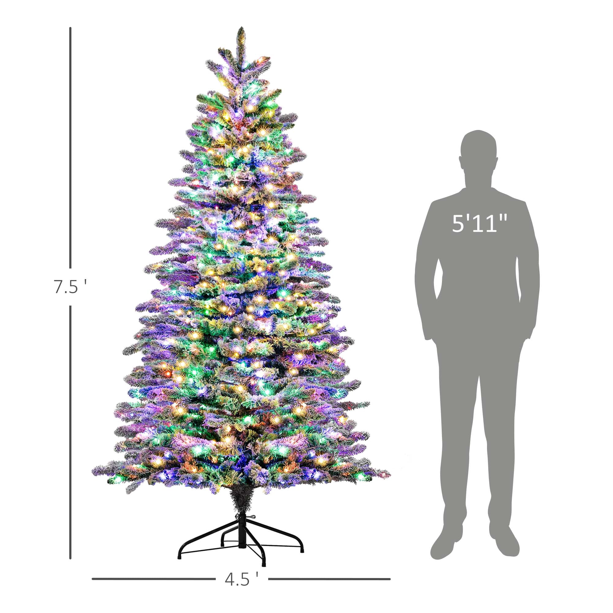 7.5ft Prelit Flocked Christmas Tree with 500 LED Lights 1264 Tips Remote Timer Indoor Decor