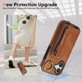 thumbnail image 2 of Allytechgroup Stylish iPhone 16 Wallet Case, Premium Phone Case for iPhone 16 with Card Holder Zipper Pocket Hand Wrist Shockproof Stand Cover for Women Men, Brown, 2 of 6