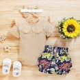thumbnail image 5 of TOWED22 Newborn Infant Baby Girl Summer Clothes Ruffle Sleeve Letter Print Romper+Peach Bloomer Short+Headband 3Pcs Outfit(Beige,6-12 M), 5 of 9