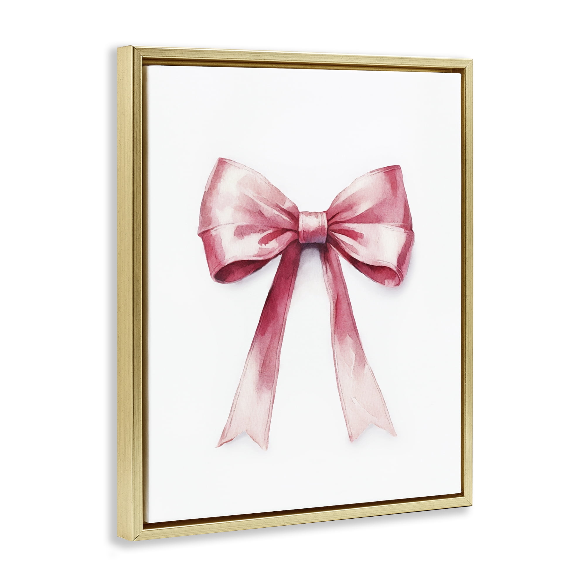 Stupell Industries Delicate Pink Bow Fashion Painting Gold Floater Framed Canvas Art Print Wall Art, 25 x 31