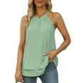 thumbnail image 2 of asdoklhq 2023 Summer Fall Womens Tops Clearance under $5 Womens Blouse Halter Tank Tops Summer High Neck Sleeveless Chiffon Tops Light Blue S, 2 of 7