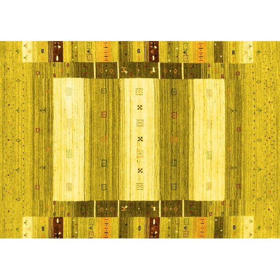 Ahgly Company Indoor Rectangle Abstract Yellow Contemporary Area Rugs, 7' x 9'