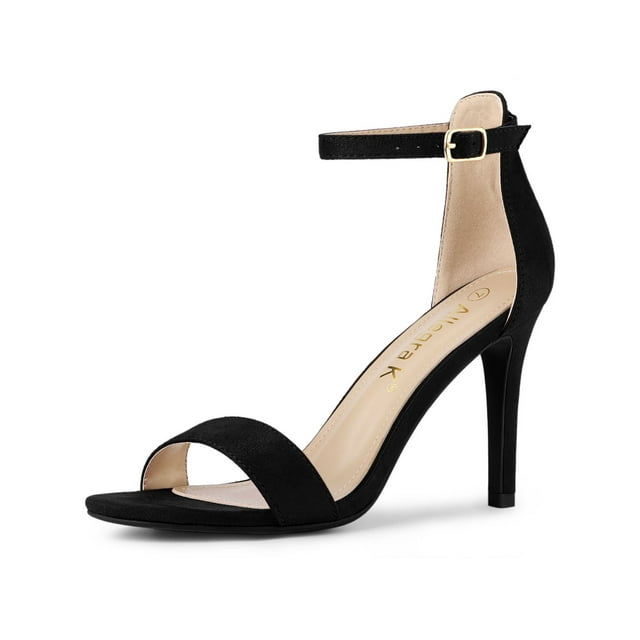 BLISSFUL STEP Women's Solid Color Strappy Suede Ankle Stiletto High Heels Sandals Black 7.5