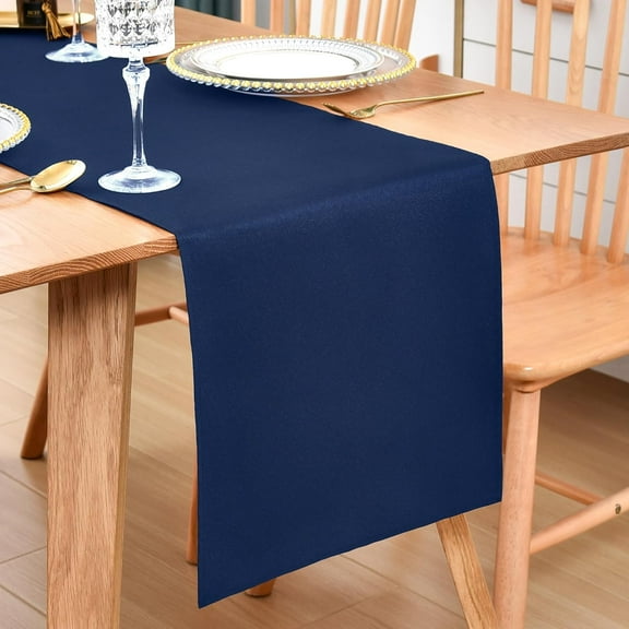 Navy Blue Farmhouse Table Runner, 12 x 63 Inch Polyester Dining Table Runner for Coffee Table, Dresser, Living Room, Holiday and Party Decor