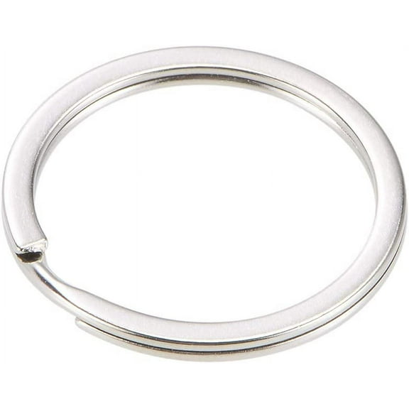 Split Key Ring 25mm Open Flat Jump Connector for Lanyard Zipper Handbag, Nickel Plated Iron, Pack of 30