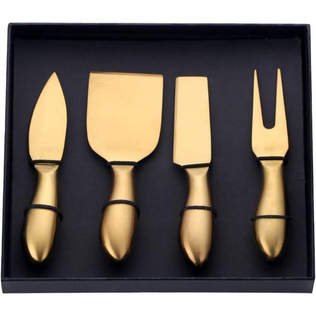 Cheese Knife Set, Stainless Steel Cheese Tool, Ergonomic Design&Easy To Use, for Birthday/Parties/Wedding/Bridal Shower/Housewarming and Anniversary (goldcase)