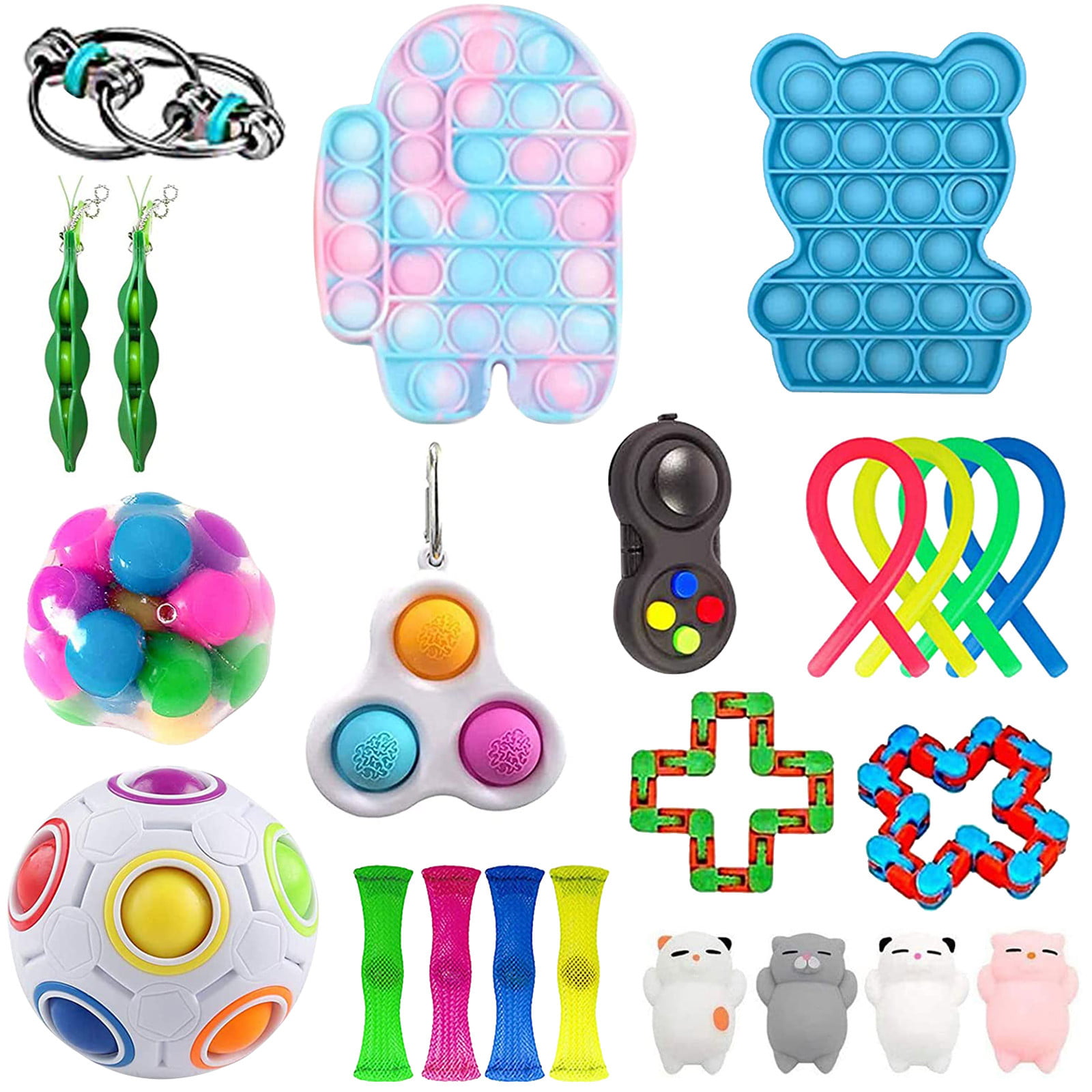 22pcs Push Bubble Fidget Sensory Simple Toys Gifts Girls Hair Clips Set For ADHD 