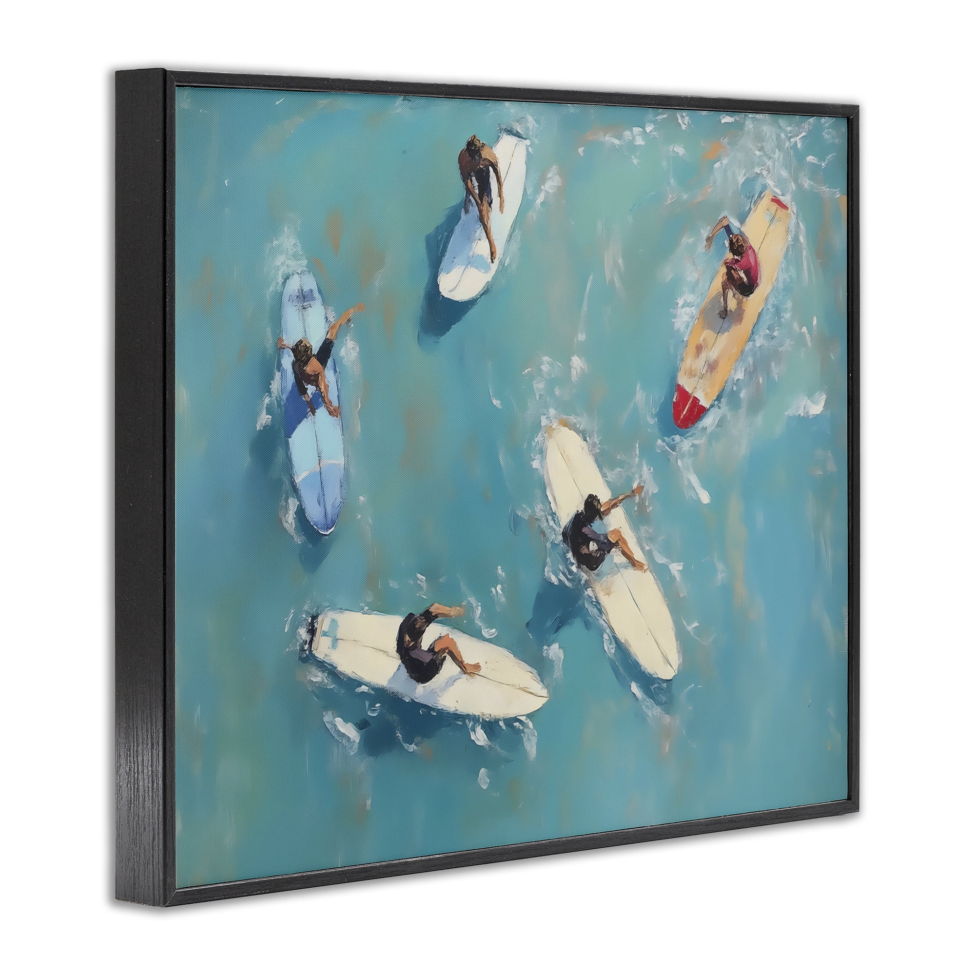 Stupell Industries Group of Surfers at Sea Black Framed Giclee Art, design by LSR Design Studio