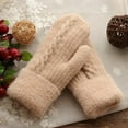 thumbnail image 2 of Kilaqueen Mittens for Women/Men Sherpa Lined Cold Weather Chunky Cable Knit Mitten Winter Fashion Double Layer Thickened Warm Fingerless Gloves, 2 of 5