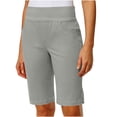 thumbnail image 5 of Plus Size Women's Solid Stretch Twill Shorts, Pull On Regular Fit Bermuda Length, Elastic Waist, Lightweight Summer Casual Hiking Shorts with Functional Pockets, Soft | CSEONE,Gray 5XL, 5 of 9