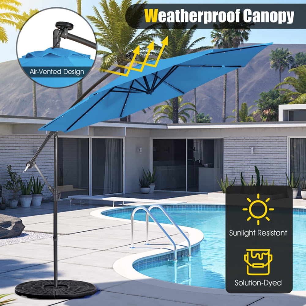 Aimee Lii 10 Feet Patio Solar Powered Cantilever Umbrella with Tilting System, Sunbrella Patio Umbrellas, Blue