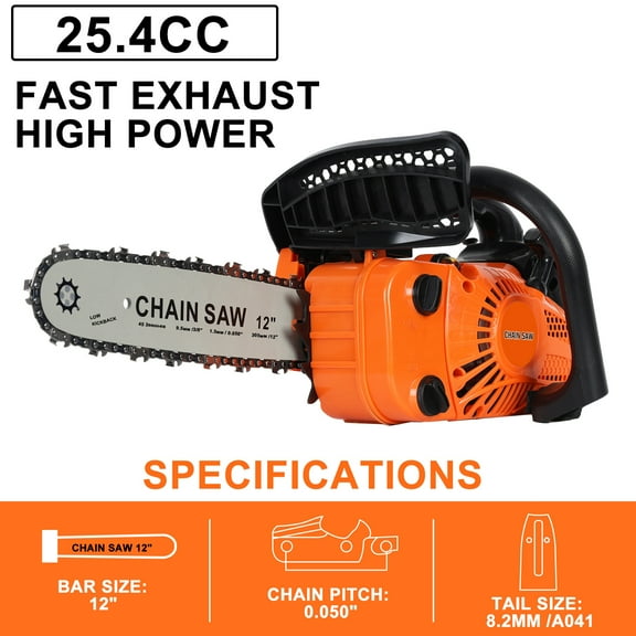 25.4cc Gas Chainsaw | 2-Stroke Handheld High-Power Chain Saw | Portable Logging Saw for Home & Garden | Lightweight Small Gas Saw for Tree Trimming, Firewood Cutting
