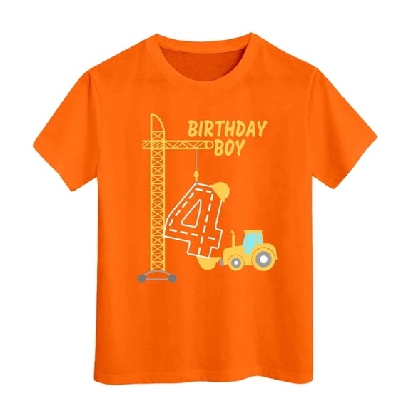 OOOUM Boys Birthday 4Th T Shirt Kids Letter Print Short Sleeve Casual Tops Breathable Relaxed Fit Summer Tees Orange 10-11 Years