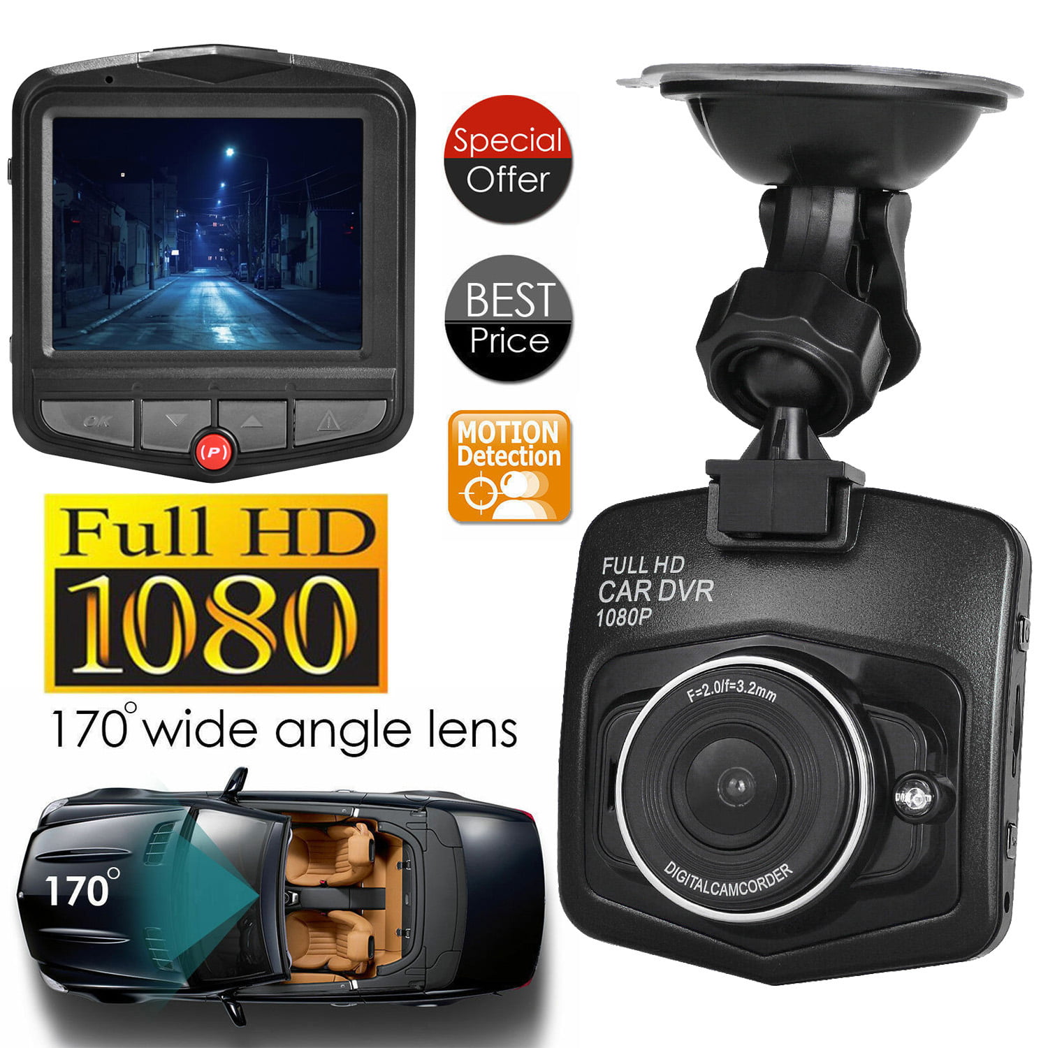 2.4" Dash Camera Cars Full HD 1080P with Night Vision Sensor LCD Vehicle Video Car Dash Cam DVR Driving - Walmart.com