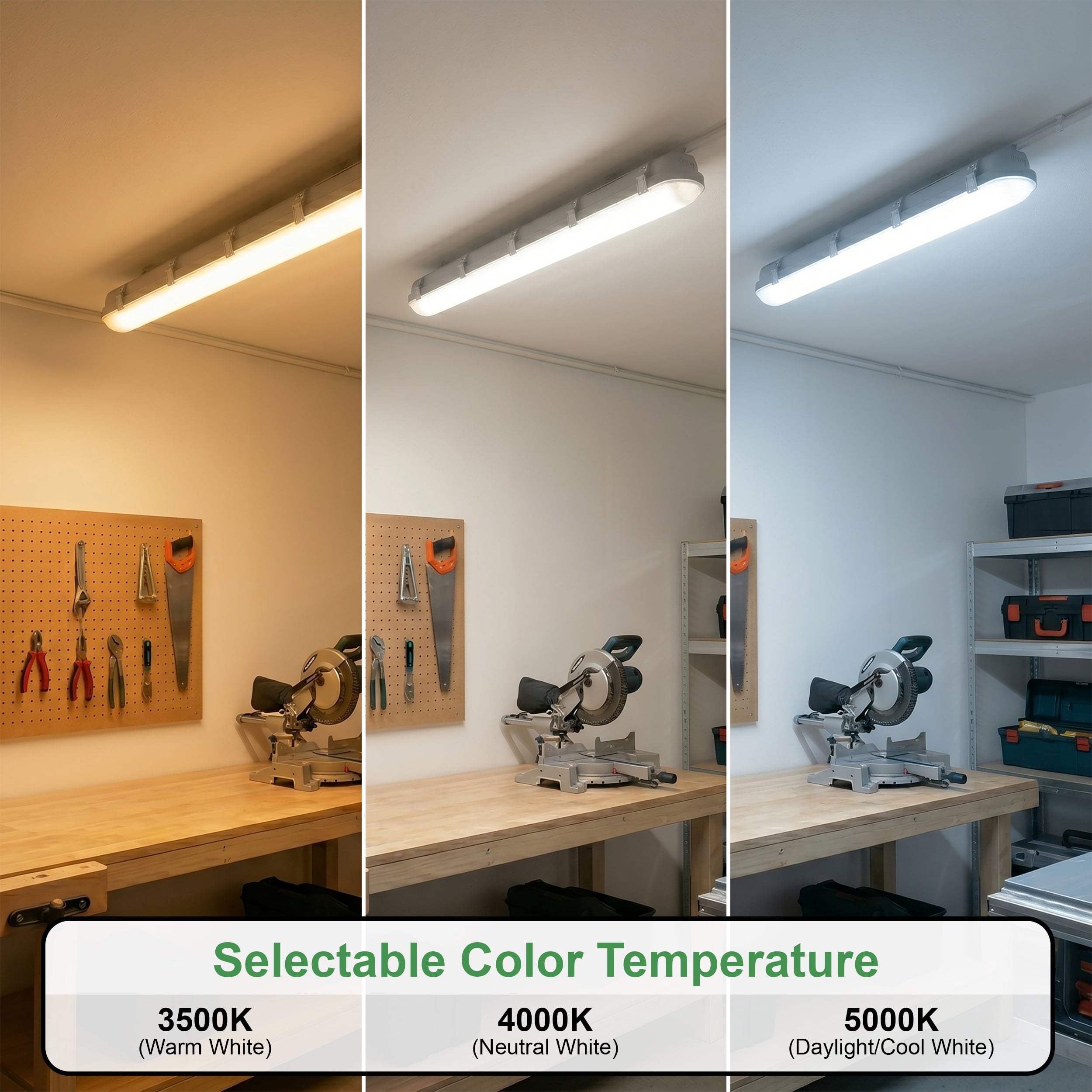 MaxLite 4 ft Vapor Tight LED Fixture, 23/35/47W 3500-5000K, 4 ft 23W, Damp Rated, Selectable Wattage, Controls Ready, for Stairwell, Garage, White