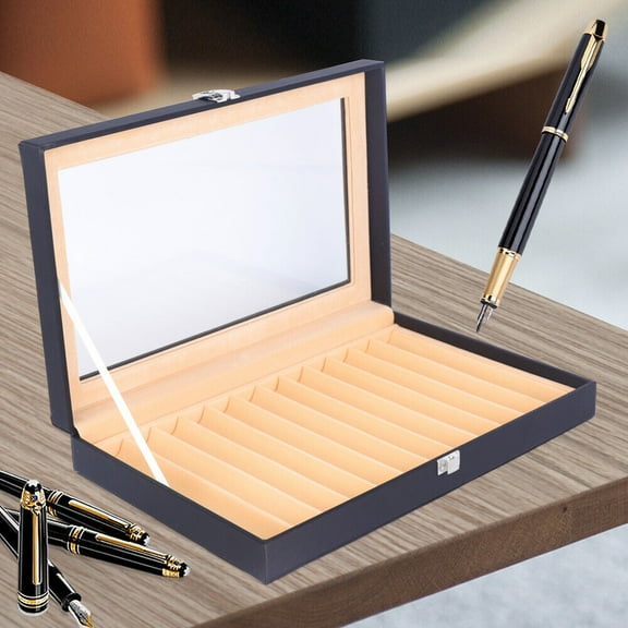 12 Slot Leather Fountain Pen Storage Collector Box Display Case Wood Pen Box