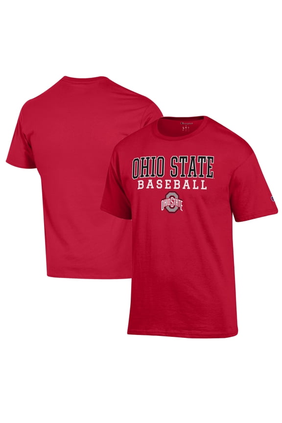 Men's Champion Scarlet Ohio State Buckeyes Stack Logo Baseball T-Shirt