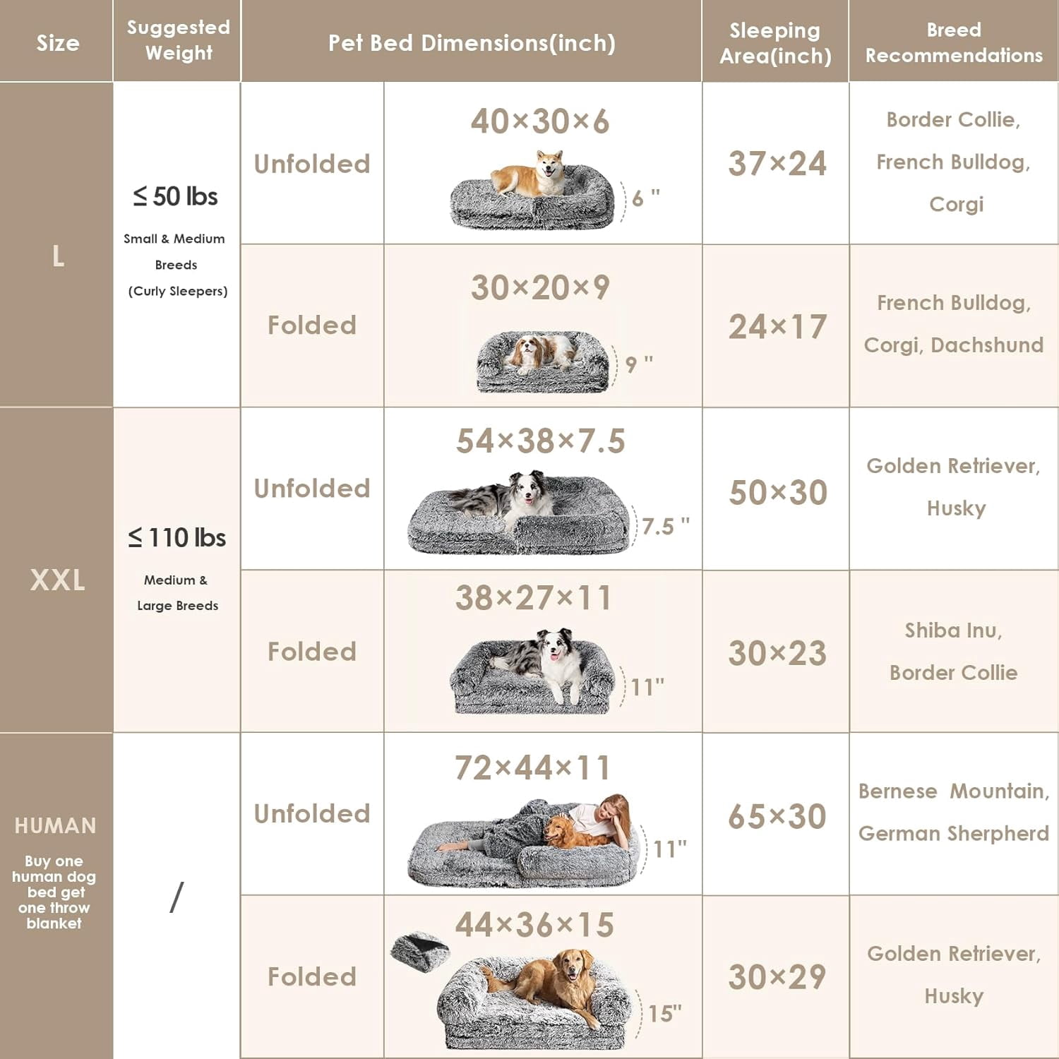 Foldable XXL Dog Bed for Large Sized Dog, 54"x38"x7.5" Faux Fur Fluffy Pet Couch Bed, Orthopedic Calming Memory Foam Big Pet Bed, Washable Pet Sofa Bed with Non-Slip Bottom, Faded Black
