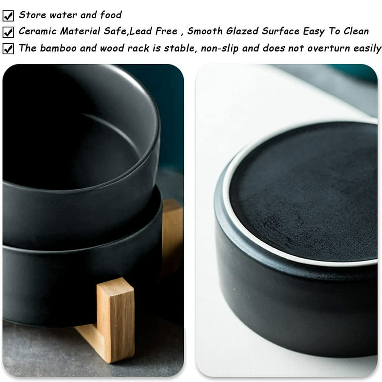 Black Marble Ceramic Dog Food + Water Pet Bowls