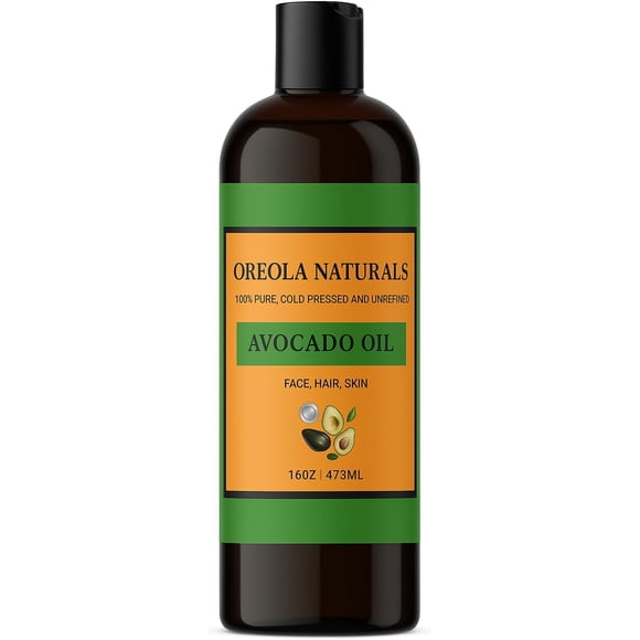 Huile d'Avocat -100 % Pure et Naturelle, Pressée à Froid et Non Raffinée 16 Oz/ 473 ml Idéale pour la Peau, les Cheveux, le Massage et les Projets DIY par Oreola Naturals