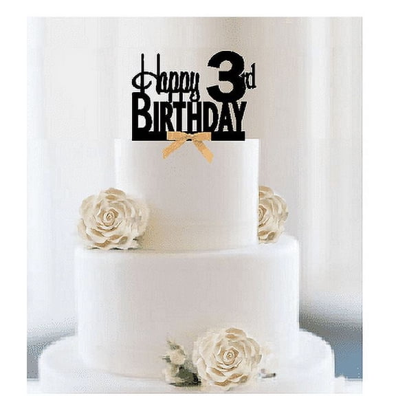 Item#003CTGR - Happy 3rd Birthday Elegant Cake Decoration Topper with Gold Bow