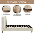 thumbnail image 4 of Euroco Upholstered King Size Platform Bed, Velvet Bed with Wingback Headboard, Beige, 4 of 8