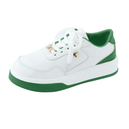 

SEMIMAY Ladies Fashion Color Blocking Leather Lace Up Comfortable Thick Soled Casual Sports Shoes Green