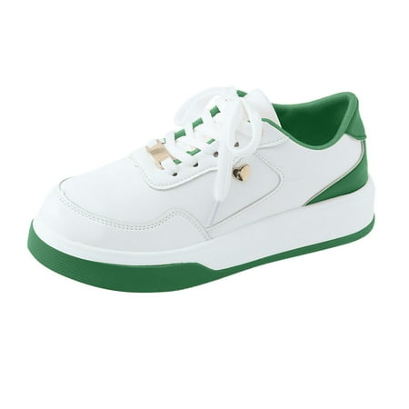 

Sehao Ladies Fashion Color Blocking Leather Lace Up Comfortable Thick Soled Casual Sports Shoes Pu Green 6.5 US (Wide Widths Available)