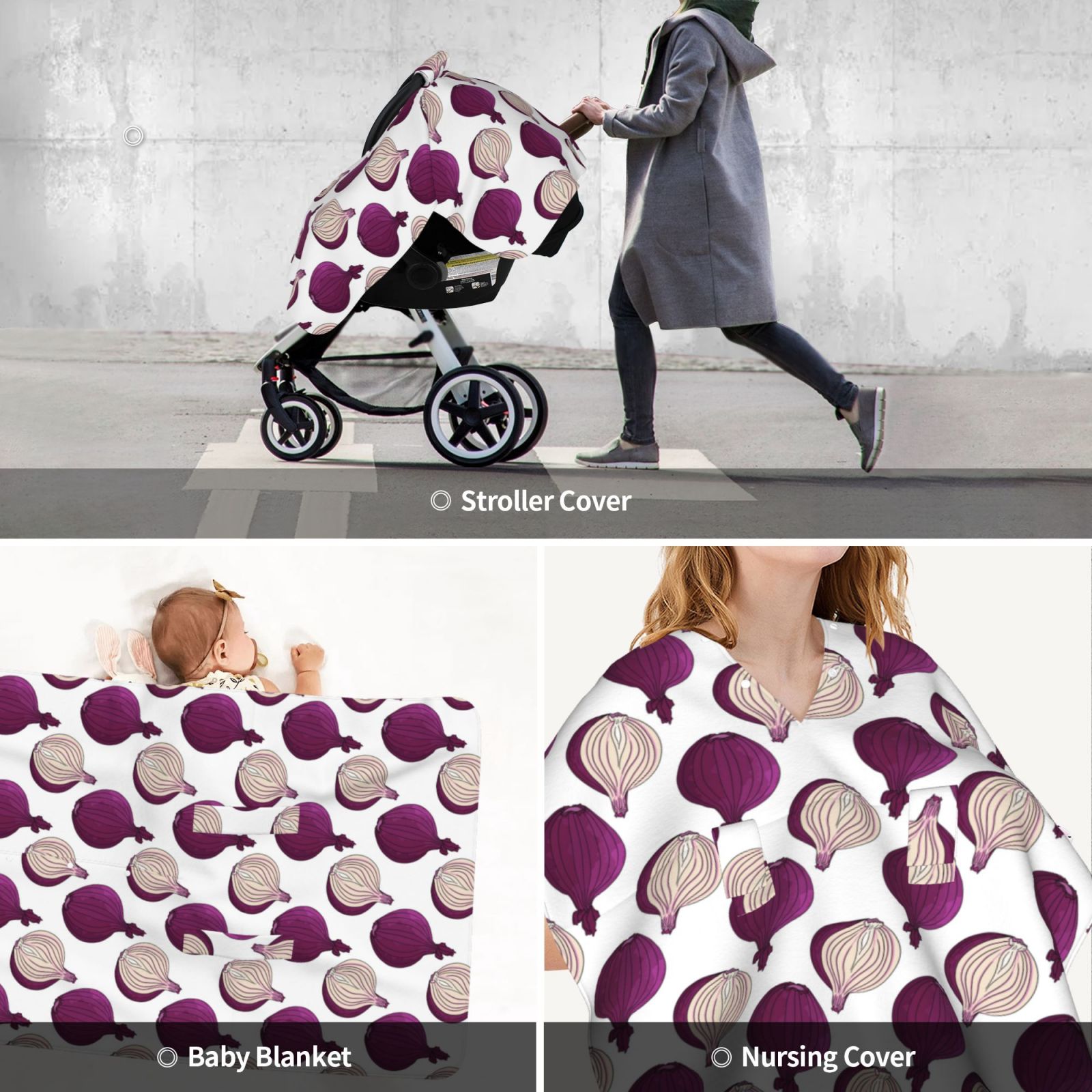 Car Seat Cover Baby - purple Onion Pattern Breathable Infant Car Seat Cover for Baby Carseat, Lightweight Comfort Baby Essentials Must Haves Newborn Stuff for Girl Boy