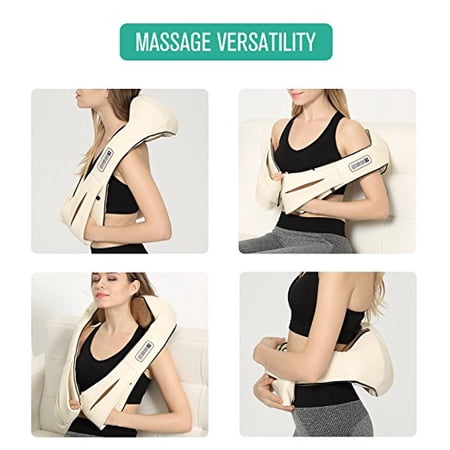 Nekteck Shiatsu Deep Kneading Massage Pillow with Heat, Car/Office Chair Massager, Neck, Shoulder, Back, Waist Massager Pillow [Speed Control, Bi-Direction Control] – Beige