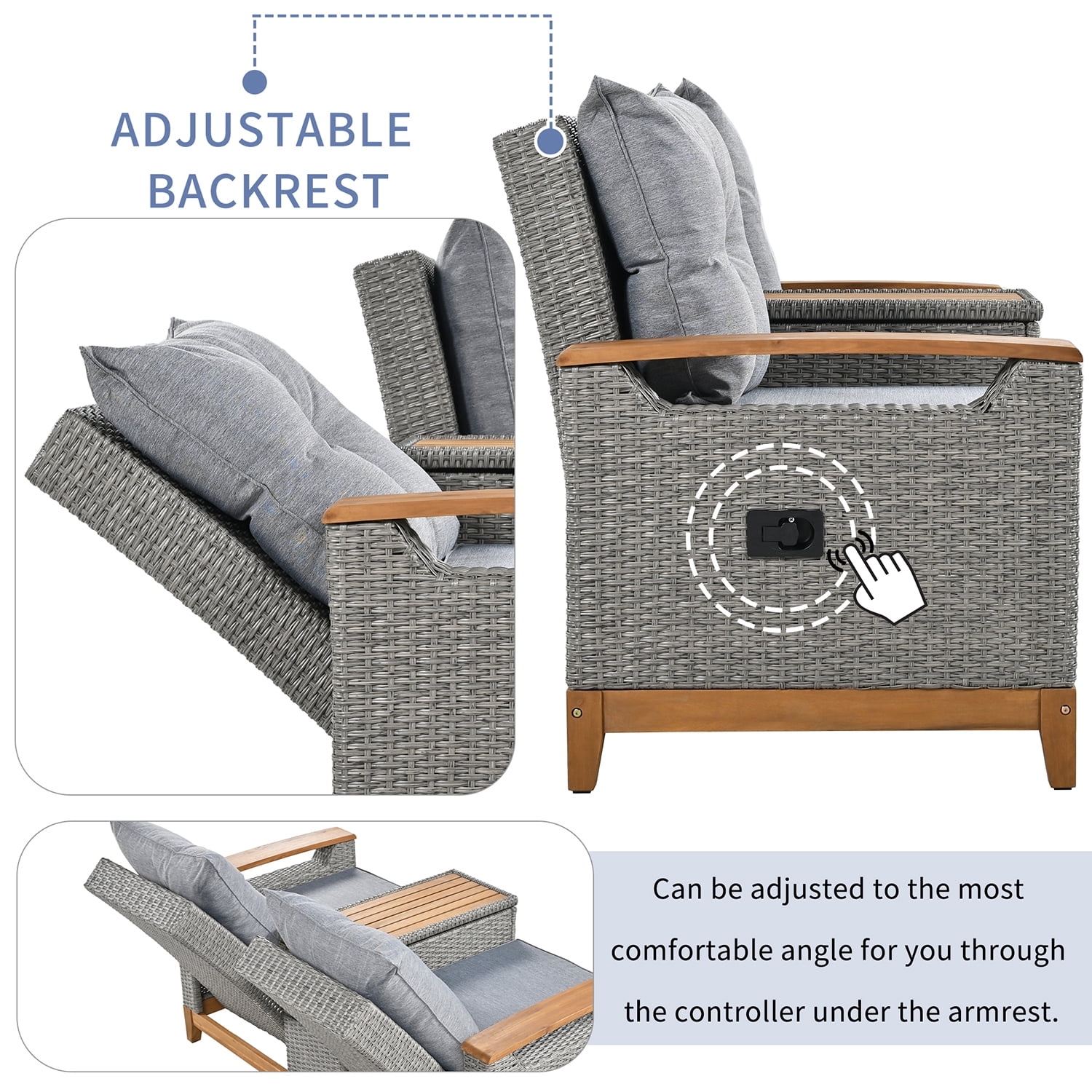 Kadyn Outdoor Comfort Adjustable Loveseat, Armrest With Storage Space, Loveseat Sofa Chairs for Courtyards, Grey Kadyn Outdoor Comfort Adjustable Loveseat, Armrest With Storage Space, Loveseat Sofa Chairs for Courtyards, Grey