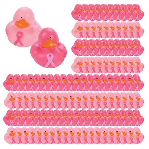Fun Express 2" Bulk 120 Pieces Pink Ribbon Breast Cancer Awareness Rubber Ducks - 120 Pieces