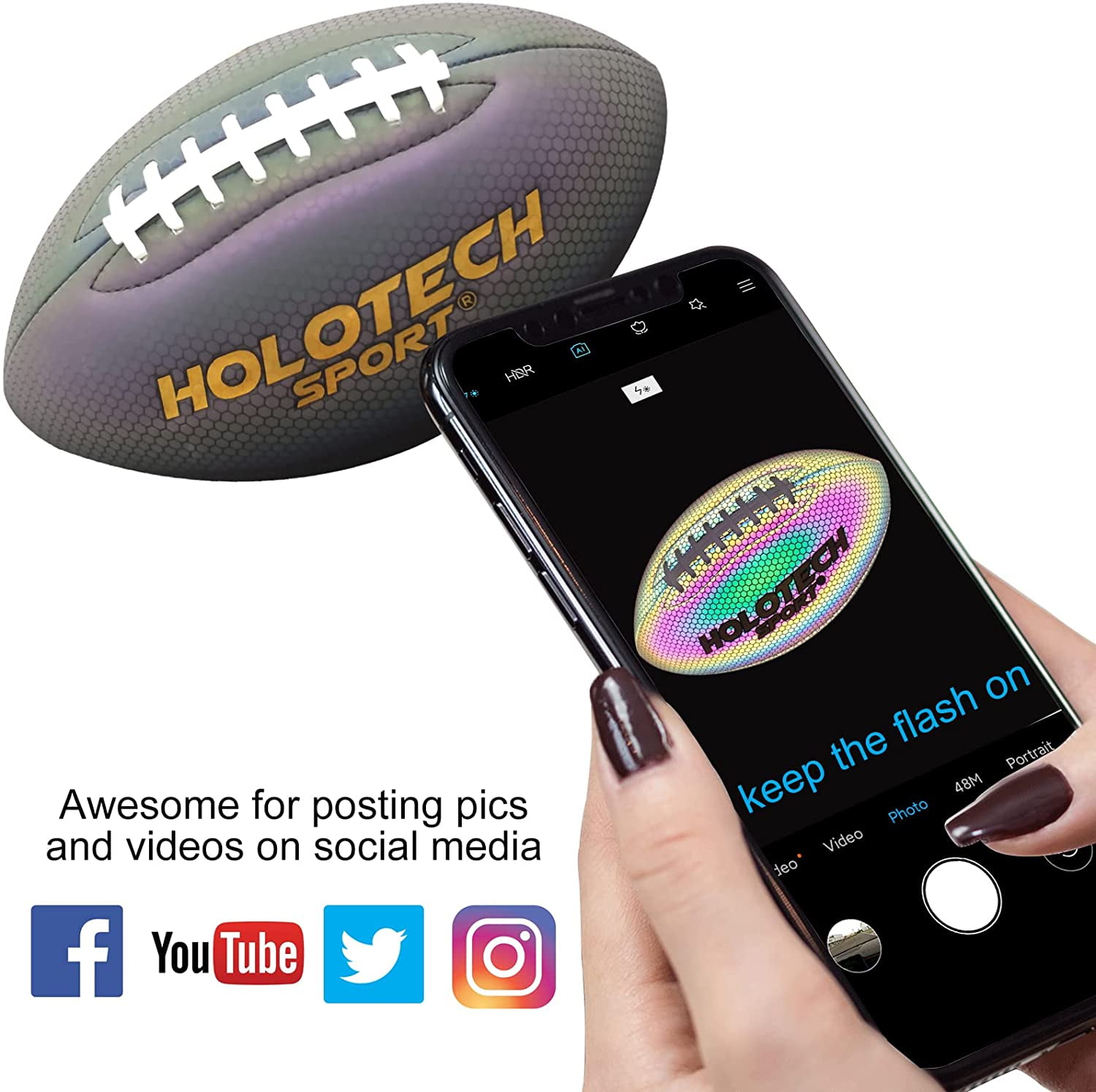 MILA CHIC Football, Holographic Football Size 9, Reflective Glowing Footballs with Pump for Kids, Teens and Adults - Leather Football Outdoor All-Weather