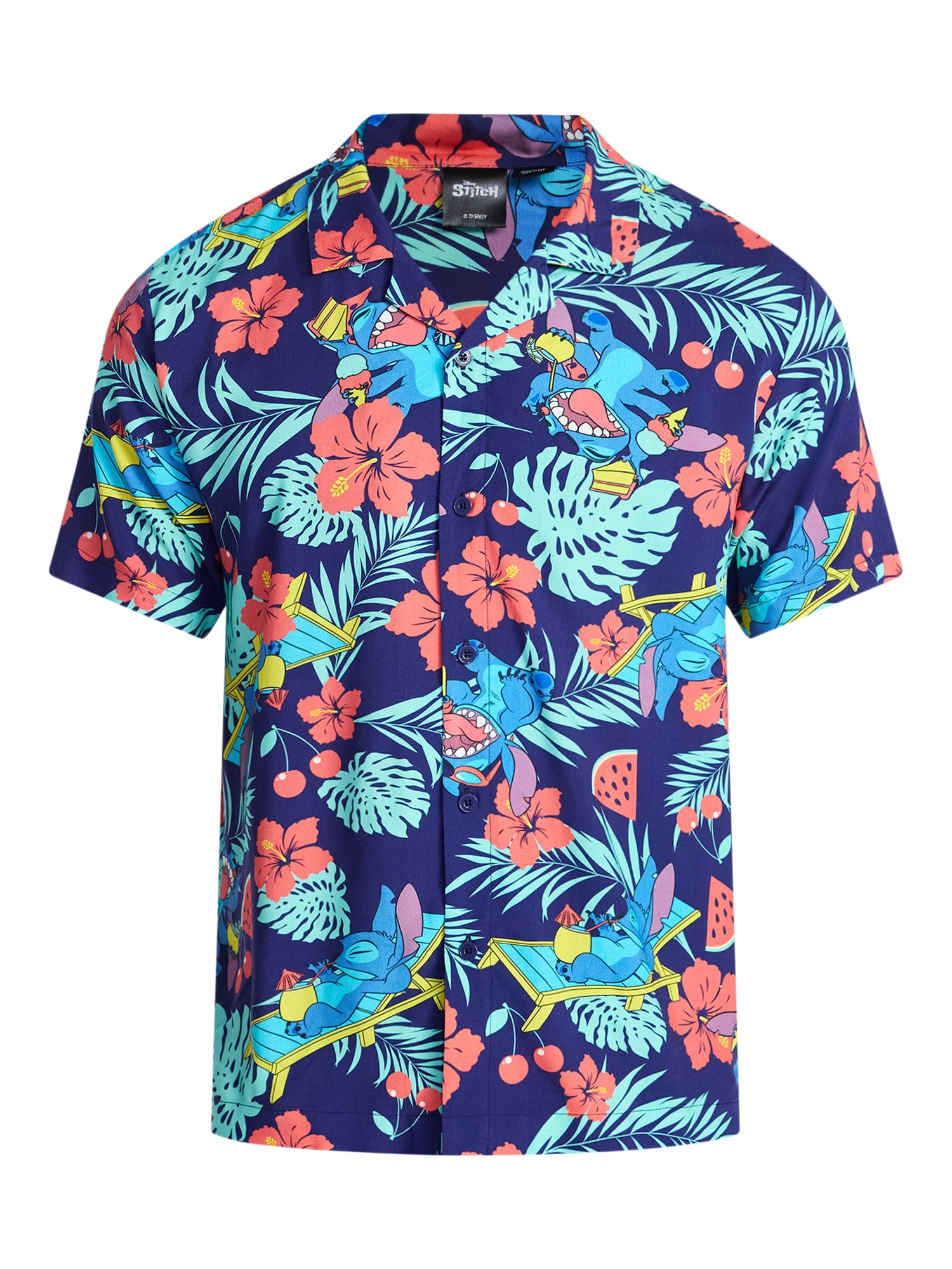 Lilo & Stitch Men's and Big Men's Graphic Button-Up Shirt, Sizes XS-5XL