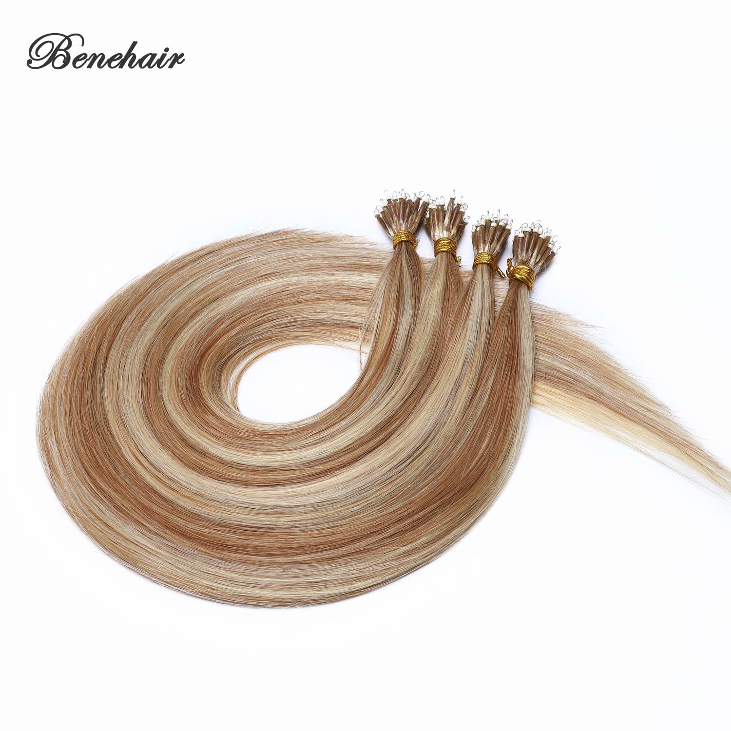 Benehair Human Hair Extensions Nano Ring I Tip Remy Hair Loop in Microlink Full Head Women Seamless Highlight Blonde 50g