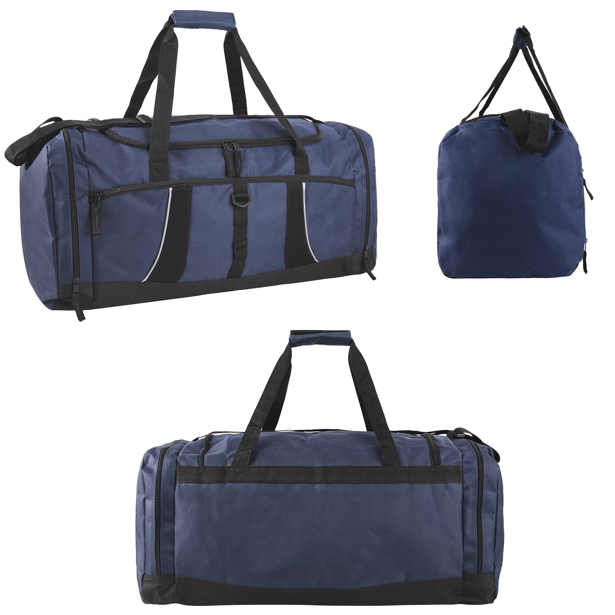 24 pack Extra Large 26 Inch 79 Liter Duffel Bags 48 Inch Shoulder Strap, Reflective Piping for Travel, Gym, Sports, Track, Field in Navy Blue