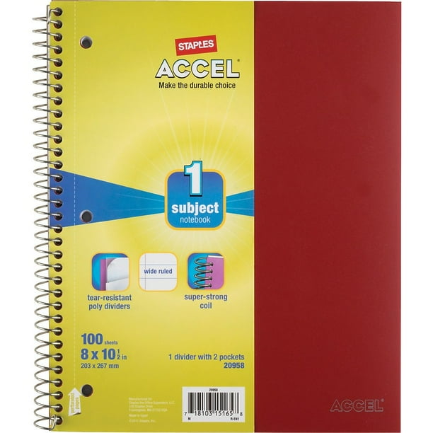 Staples Accel Durable Poly Cover 1 Sub Notebook Wide Ruled 8" x 101/2