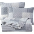 thumbnail image 5 of Chezmoi Collection Anderson 3-Piece Printed Gray White Plaid Checkered Patchwork Quilt Set, King, 5 of 5