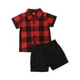 thumbnail image 1 of Gureui Kids Baby Boys Casual Summer 2Pcs Clothes Set Short Sleeve Red Plaid Lapel Shirt+Solid Color Shorts Outfits, 1 of 6